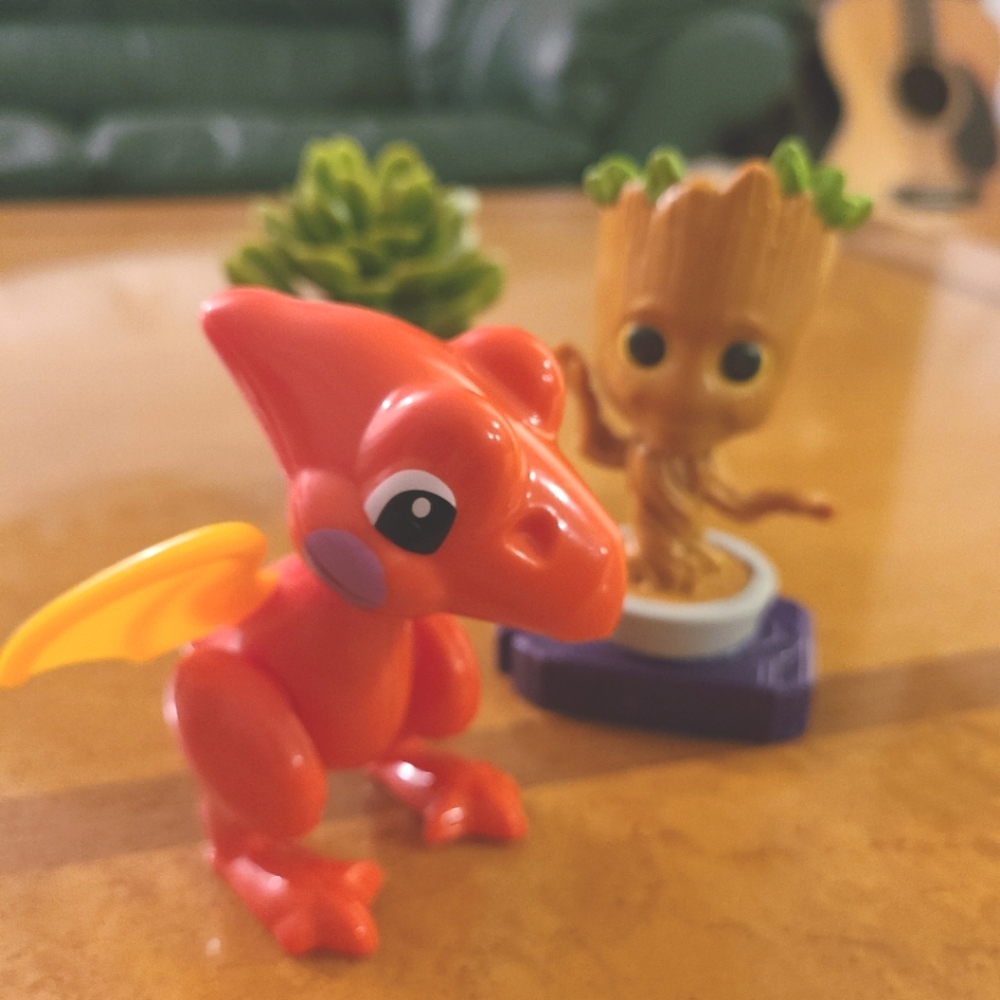 Red Pterodactyl & Happy Meal toy Groot